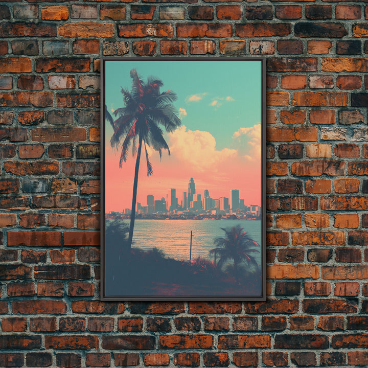 Cityscape Wall Art, Tropical Wall Art, Palm Tree Art, Canvas Print, Wall Hanging, Portrait Art, City Wall Art, Gifts For Grandma, Office Art