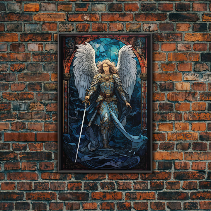 Angel, Angel Warrior, Fantasy Art, Canvas Print, Wall Hanging, Portrait Art, Stained Glass Art, Christian Wall Decor, Country Wall Art