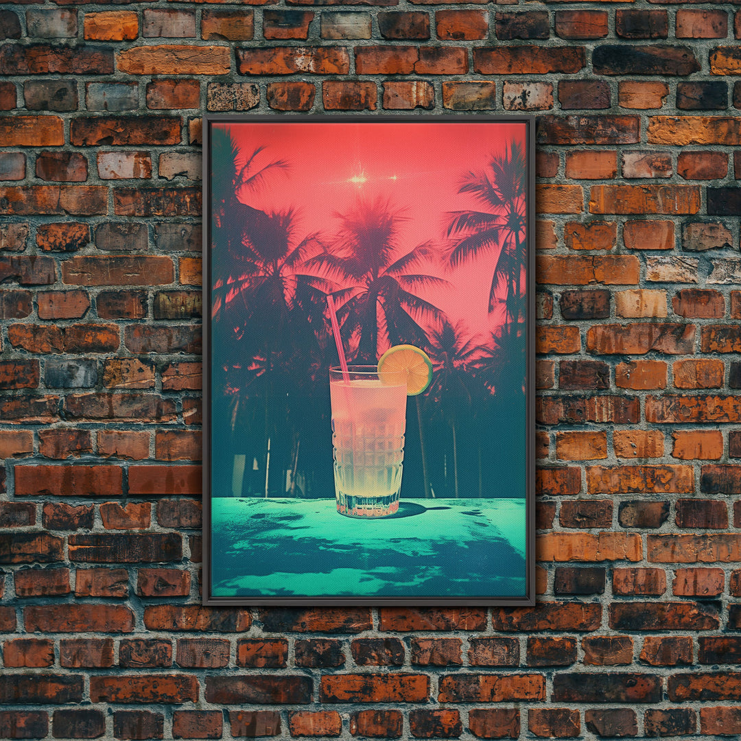 Cocktail Wall Print, Palm Tree Wall Art, Tropical Wall Art, Beach Wall Art, Canvas Print, Wall Hanging, Portrait Art, Bar Decor, RV Wall Art