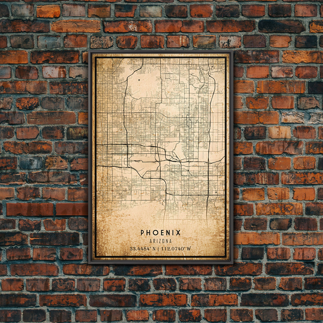 Phoenix Arizona Street Map, Framed Canvas Art, Arizona United States Road Map Wall Art, Office Wall Art, Wall Decor for Office