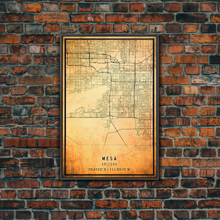 Mesa Arizona United States map print poster or Framed canvas | Arizona United States road map print poster canvas, distressed map art