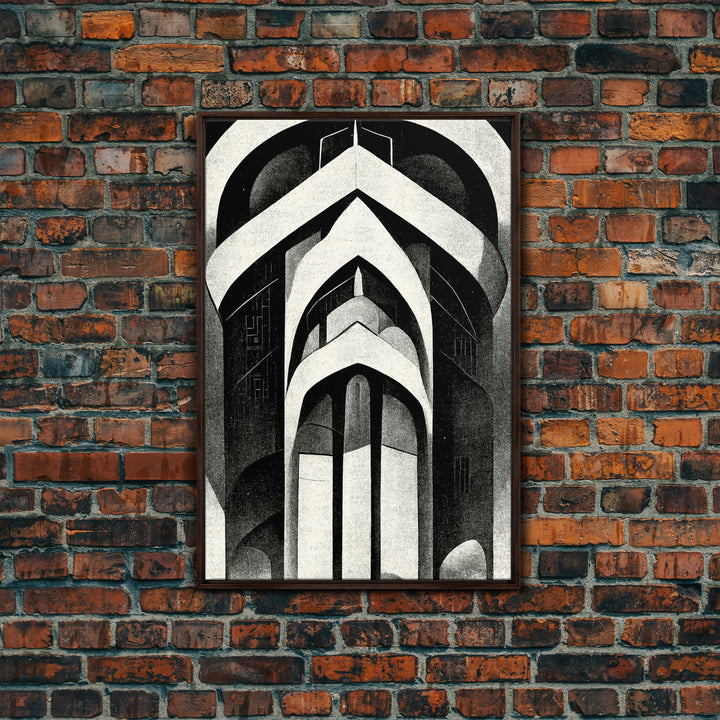 Black And White Art Print, Art Deco Architecture, Framed Canvas Print, Ready To Hang Framed Wall Art, Living Room Wall Hanging