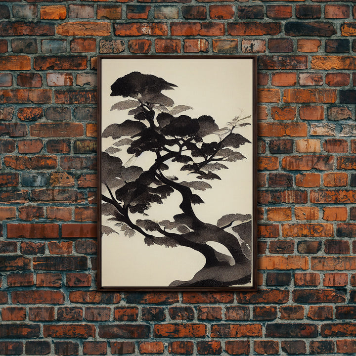 Black and White Japanese Maple Tree, Framed Canvas Print, Ready To Hang Framed Wall Art, Living Room Wall Hanging