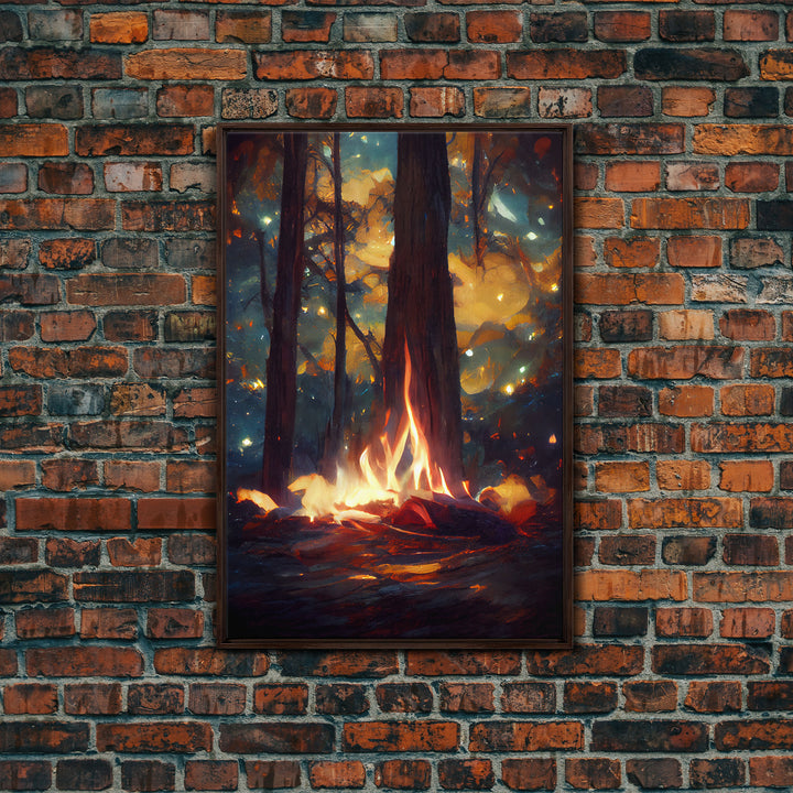 Abstract Campfire Art, Framed Canvas Print, Ready To Hang Framed Wall Art, Living Room Wall Hanging