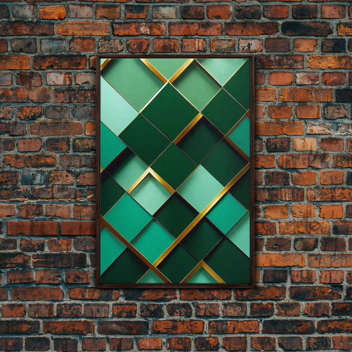 Emerald Green Geometric Abstract Art, Framed Canvas Print, Ready To Hang Framed Wall Art, Living Room Wall Hanging