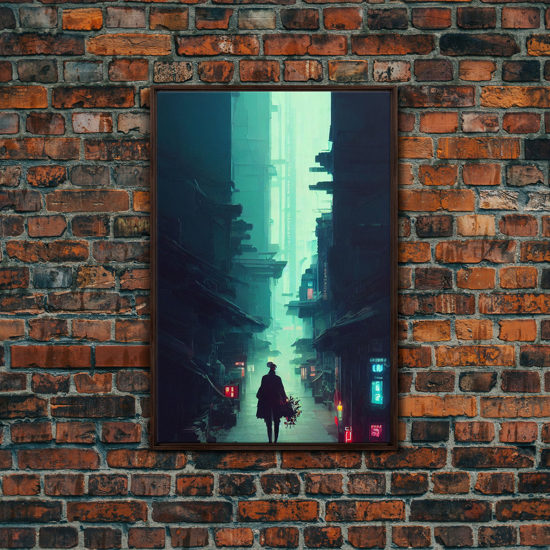 Cyberpunk Tokyo, 80s style retro-futurism, blade runner inspired art, ready to hang framed canvas print wall decor