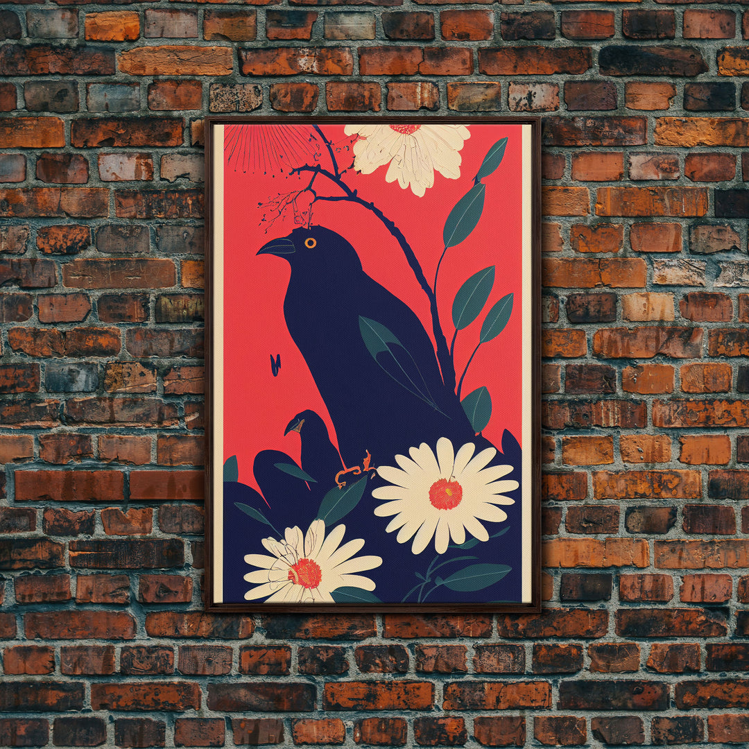 Crow Portrait, surrealist bird art, Framed Canvas Print, Ready To Hang Framed Wall Art, Living Room Decor