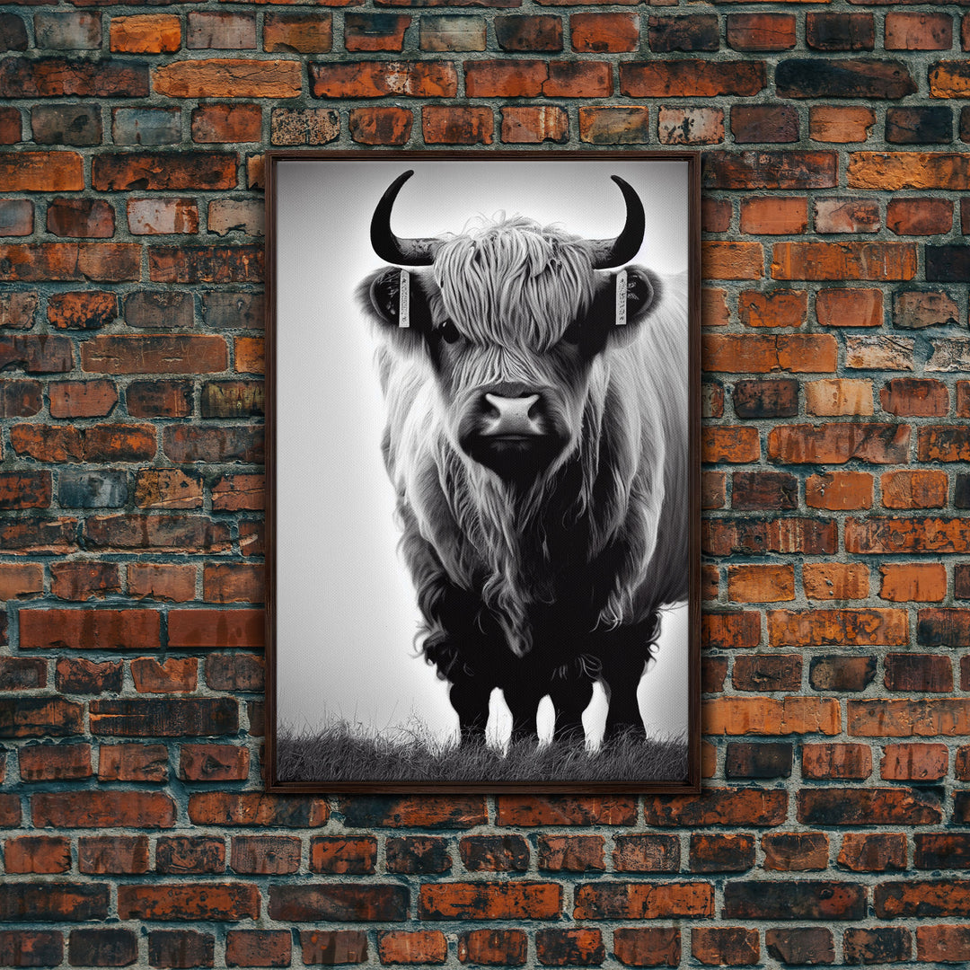 Highland Scottish Cow, Cattle Art, Framed Canvas Print, Farmhouse Decor, Western Cow Decor