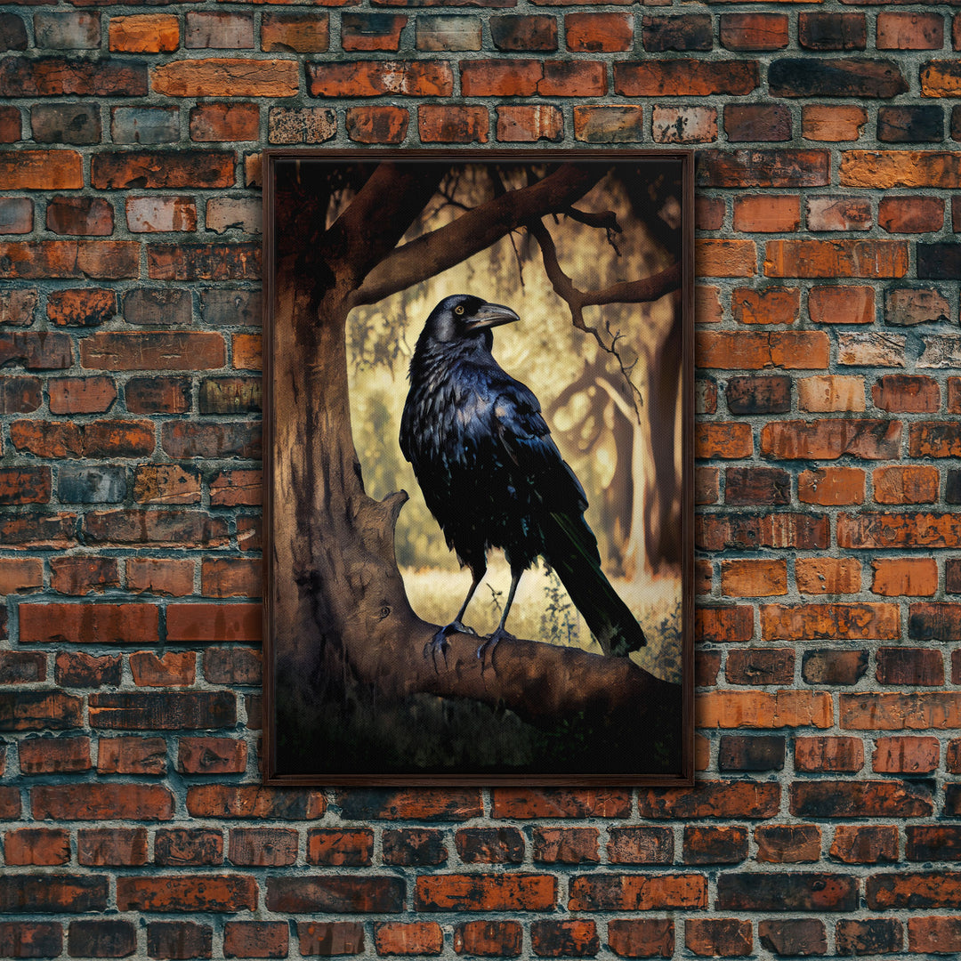 The raven, cool crow art, raven in a forest portrait, fine art poster print