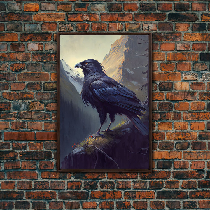 The raven, cool mountain crow art, raven in a forest portrait, fine art poster print