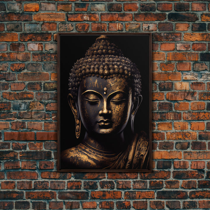 Gold and black Buddha, framed canvas print, zen center yoga art