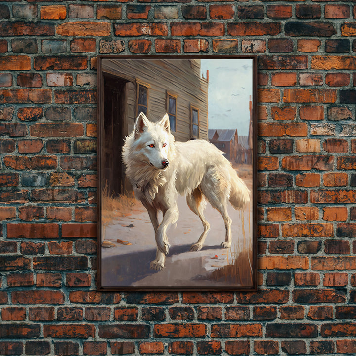 Wildwest Dire Wolf, fantasy art, framed canvas print