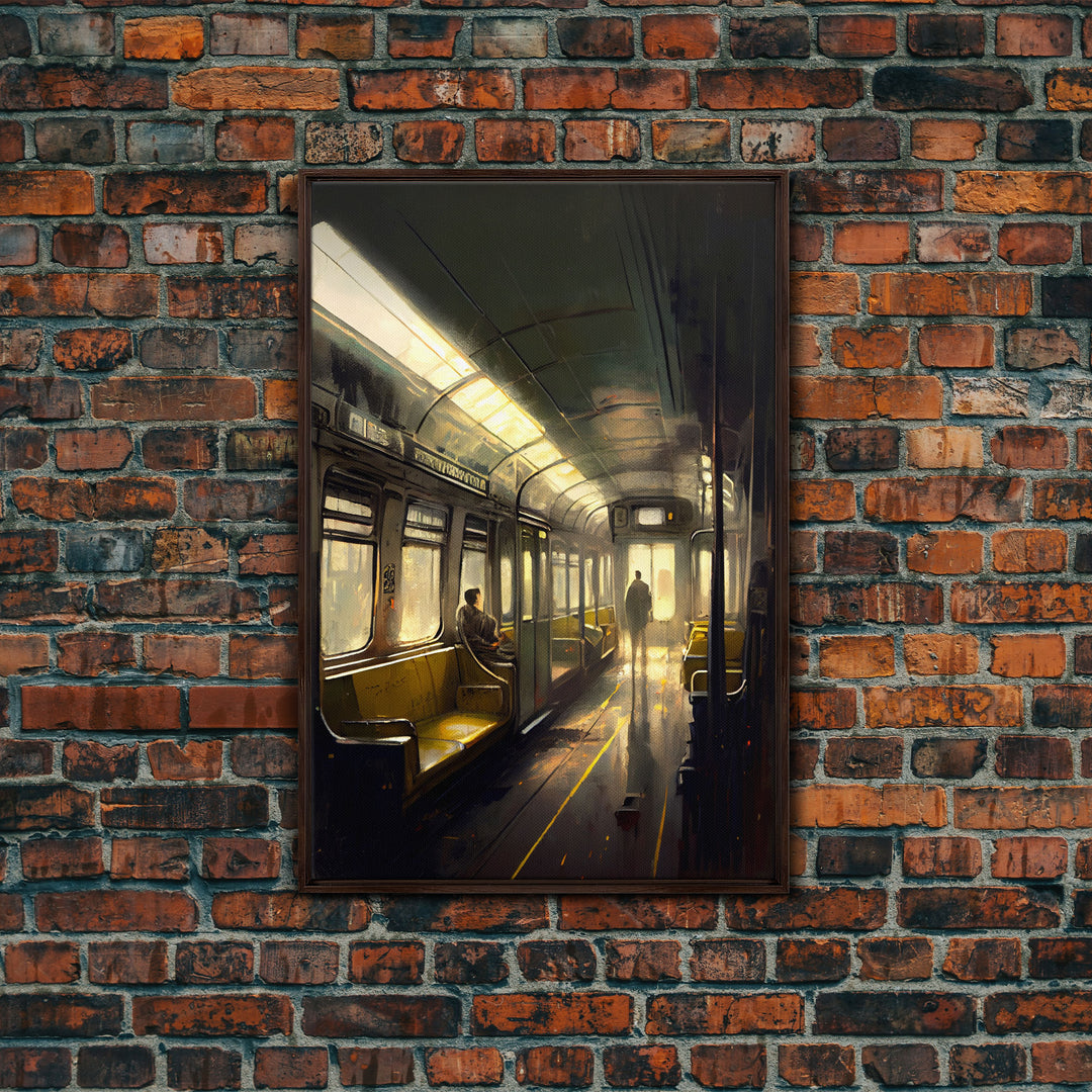 Still life on a subway, train art, framed canvas print