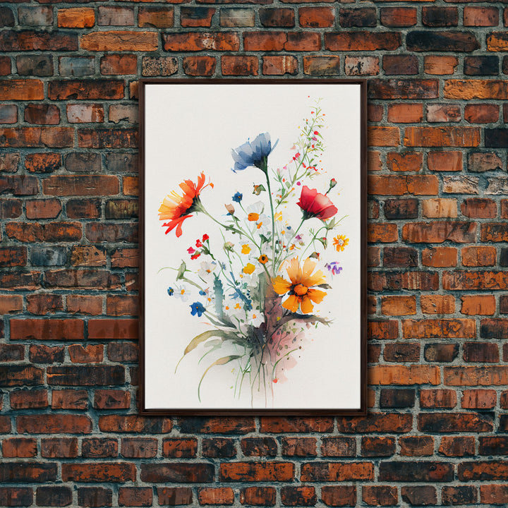 Colorful wildflowers, beautiful floral art, framed canvas print