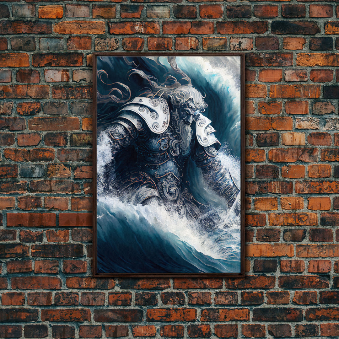 Poseidon, god of the sea, Greek mythology art, framed canvas print