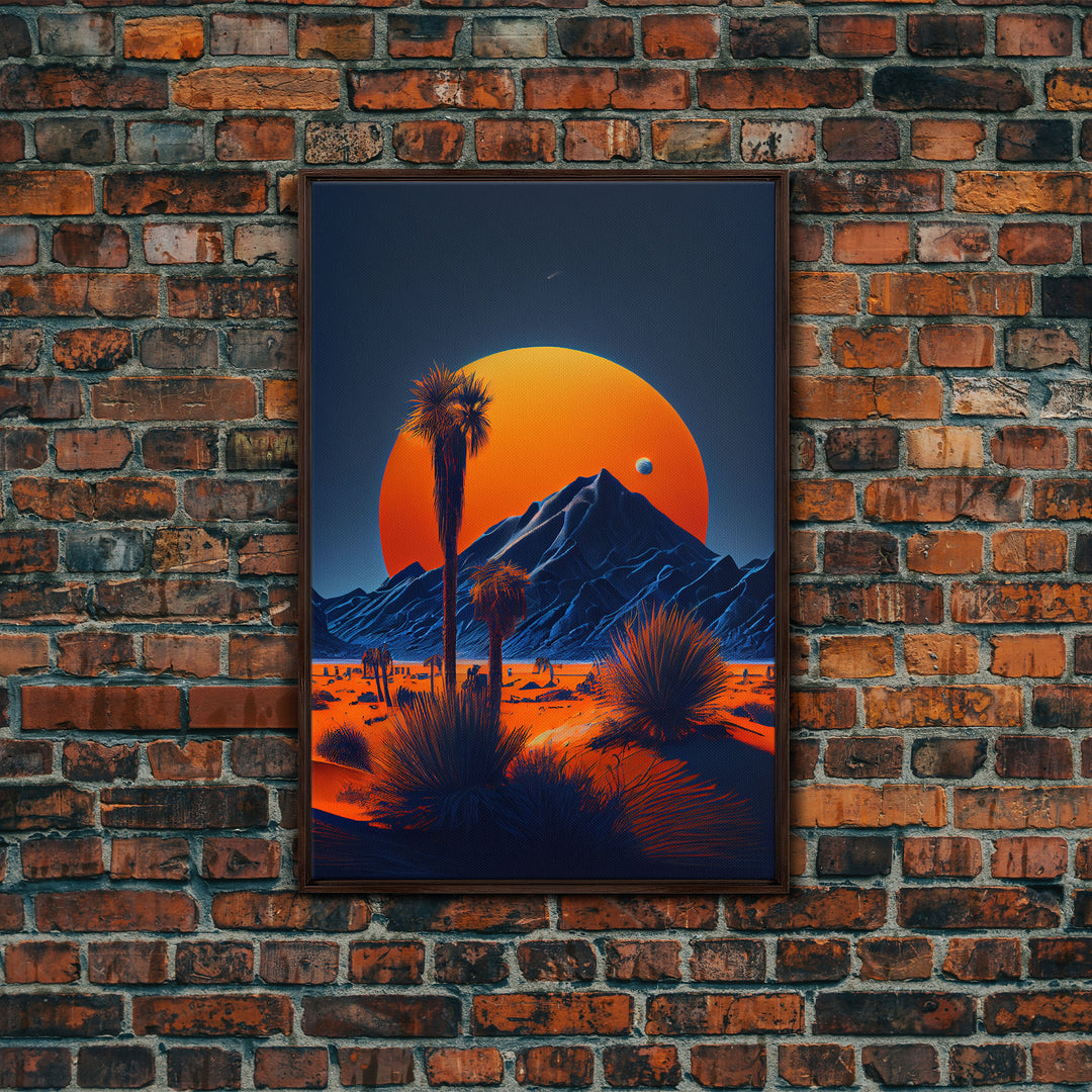 Fiery Orange Sunset Cactus Desert Wall Art Canvas Print - Vibrant Colors of a Desert Oasis Artwork