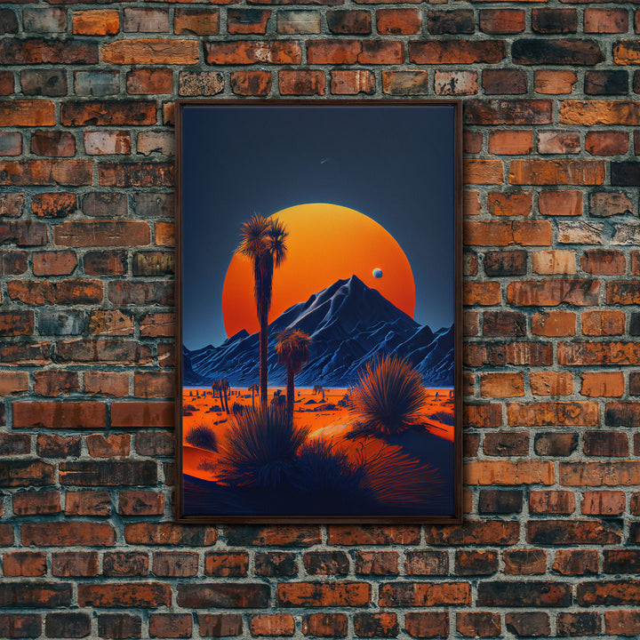 Fiery Orange Sunset Cactus Desert Wall Art Canvas Print - Vibrant Colors of a Desert Oasis Artwork