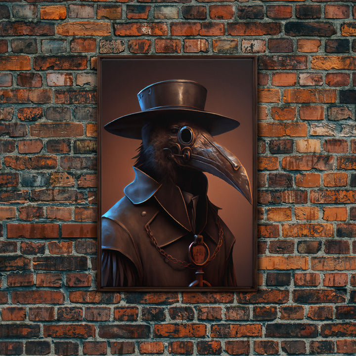 Crow wearing a plague doctor mask, poster art, cool spooky fine art poster print