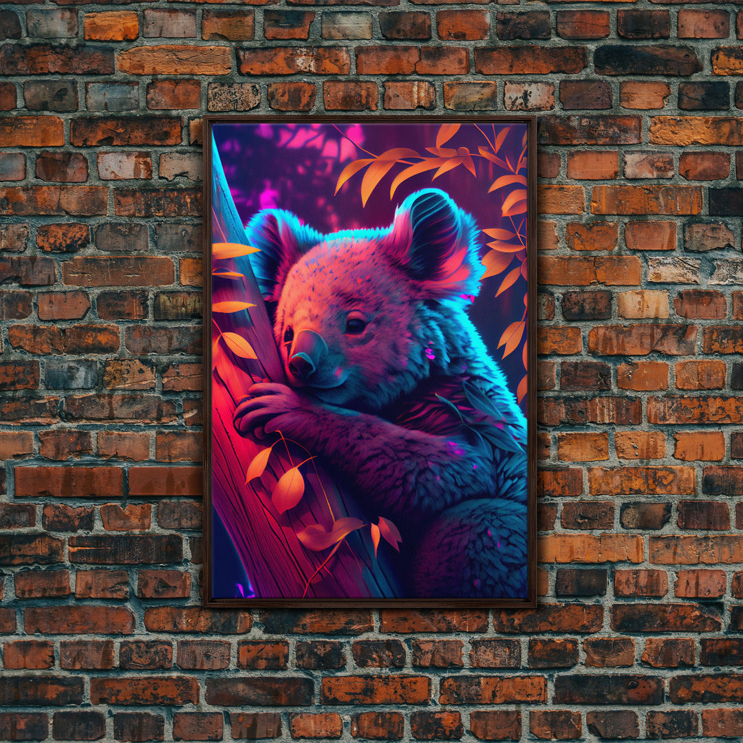 Cute Retro Wave Koala Bear, framed canvas print, Animals of Australia