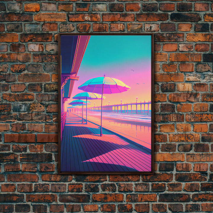 Vaporwave aesthetic art, framed canvas print, gift for her, girl's room / daugher's room wall art