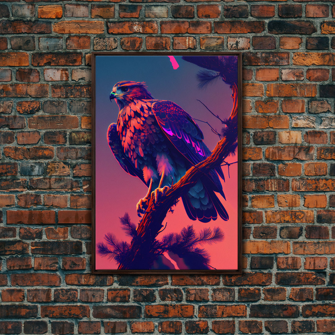 Nature Bird Hawk Perched On Branch Purple Sunset Fine Art Print, Wall Decor, Wall Poster, Wall Art Print