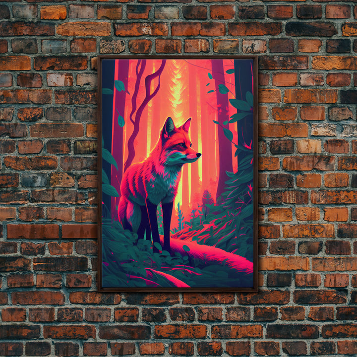 Fuchsia Fox In Woods Forest Twilight Sunset Fine Art Print, Wall Decor, Wall Poster, Wall Art Print