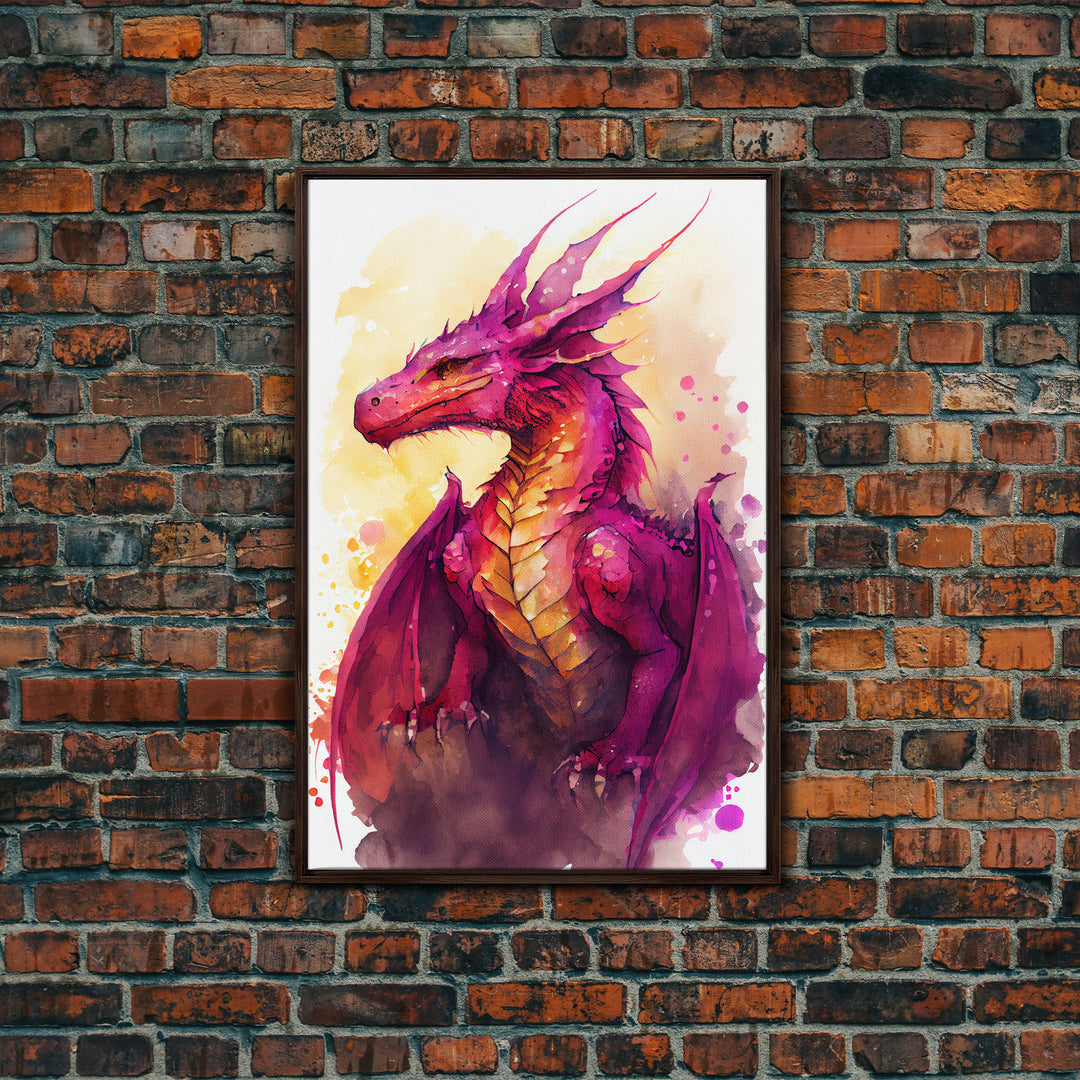 Watercolor painting of a dragon, framed canvas print