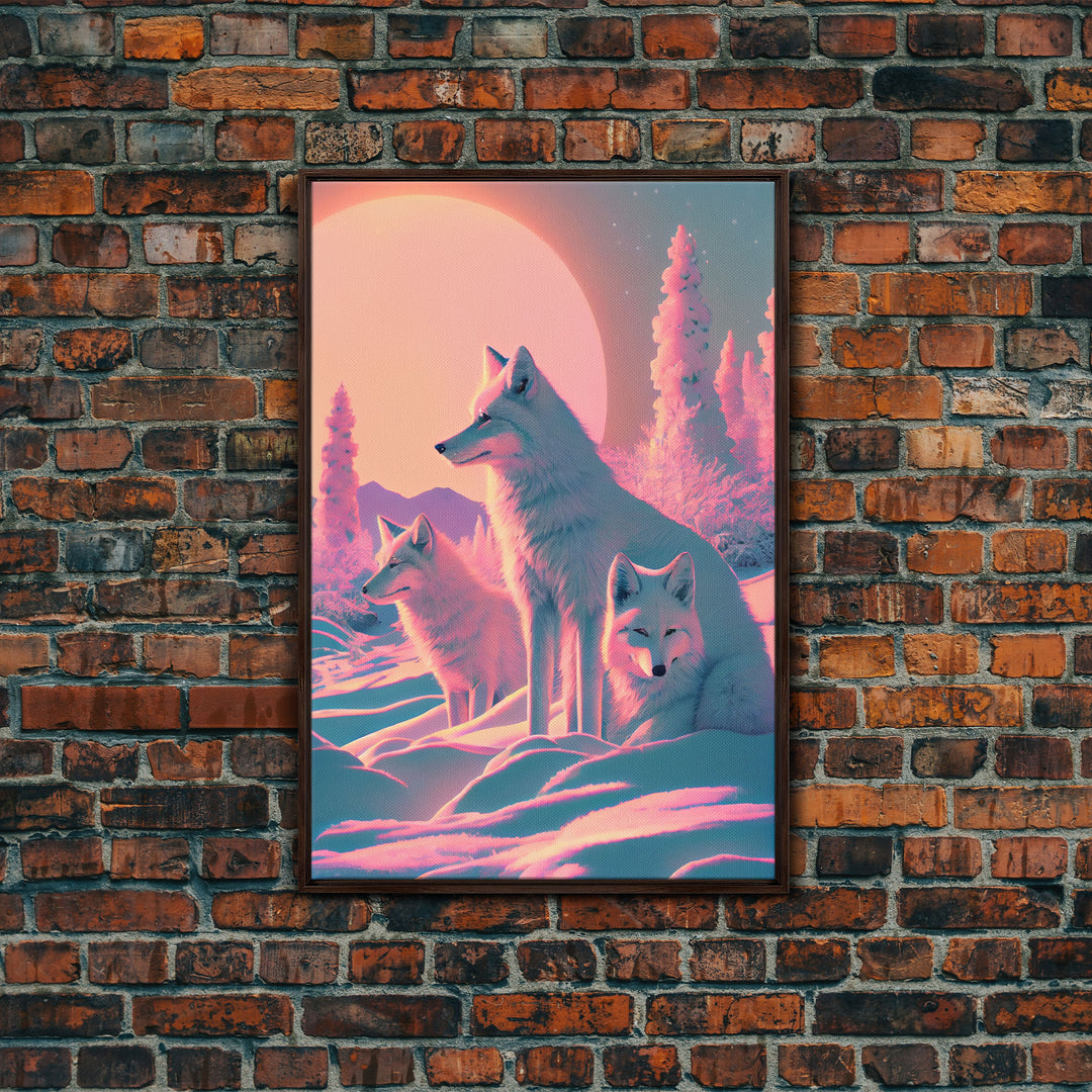 Cute Arctic Fox Art, animal prints, framed canvas print wall art, vaporwave aesthetic soothing art