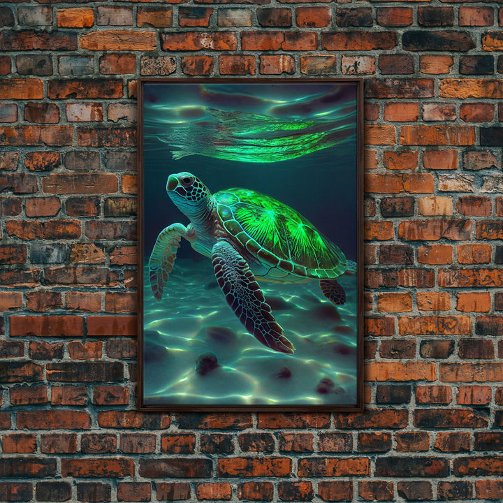 Cute Sea Turtles swimming in the ocean, sea turtle wall decor, framed canvas print