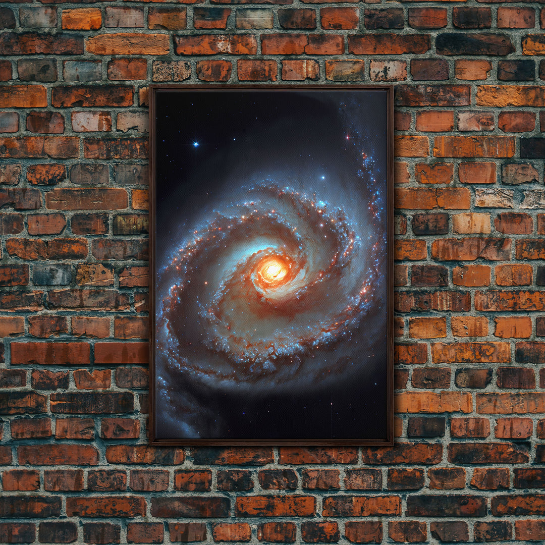 Close up view of a spiral galaxy, space art, framed canvas print, astronomy art