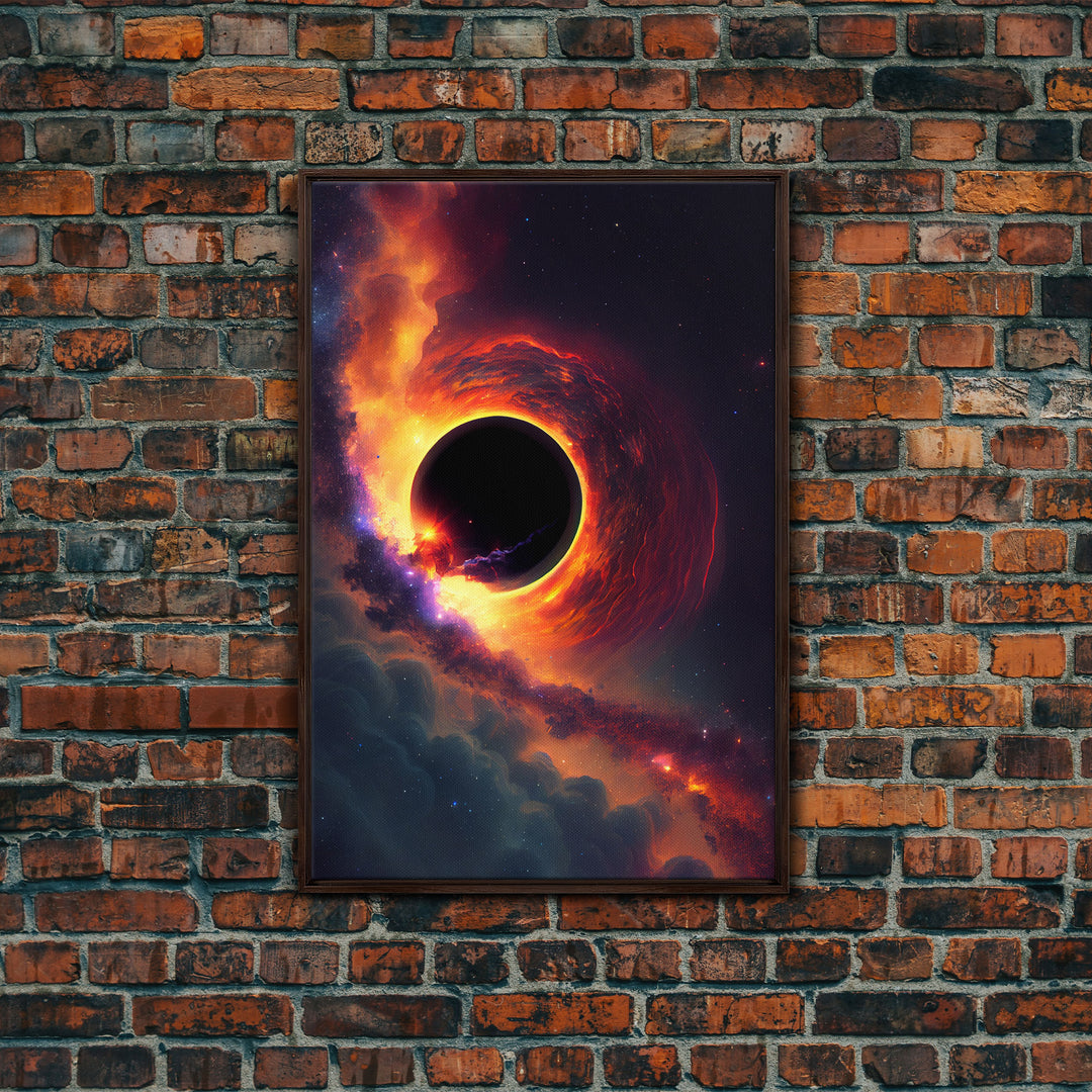 View of a black hole, space scifi art, framed canvas print