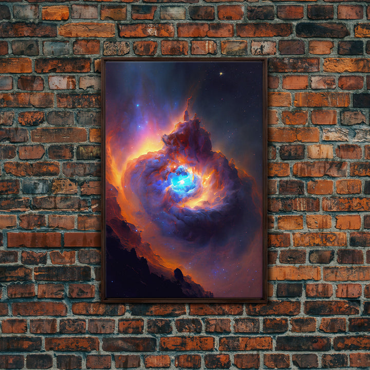 Colorful Nebula in Deep Space, Framed canvas print, retrowave watercolor space art