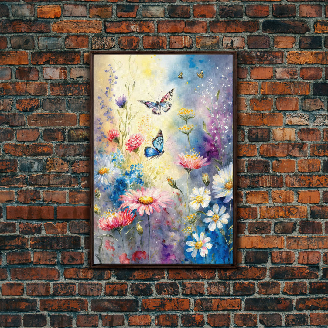 Butterfly Watercolor Painting Print, Framed Canvas Art, Large Wall Art, Butterfly wall art, Modern Wall Art, Retro Wall Art, floral Decor