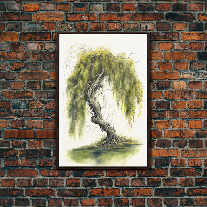 Weeping Willow Tree Art, Framed Canvas Print, Framed Canvas Art, Watercolor Painting