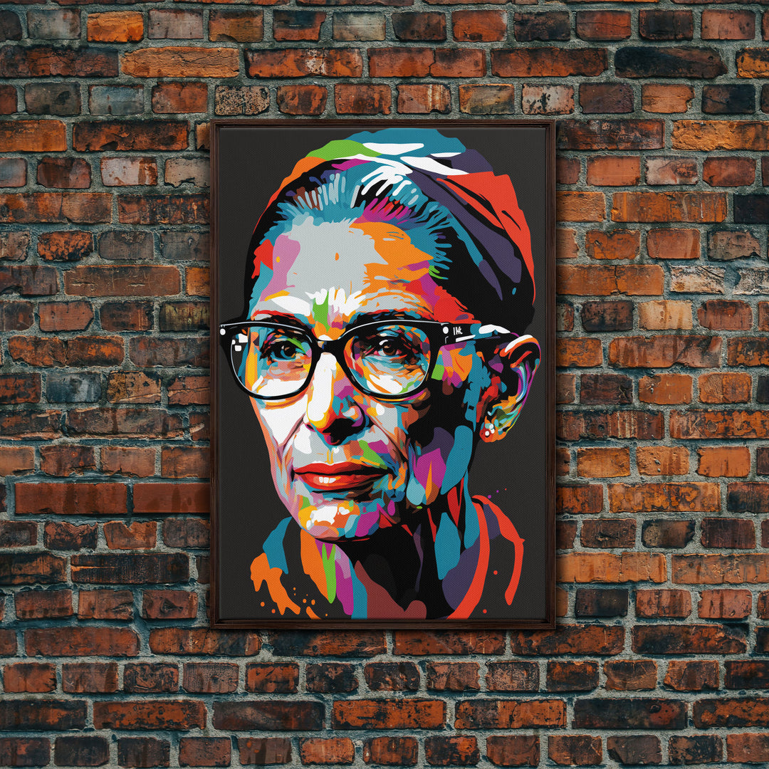 Notorious RBG, Ruth Bader Ginsburg Pop Art Portrait, Framed Canvas Print, Colorful Historic Figure Art