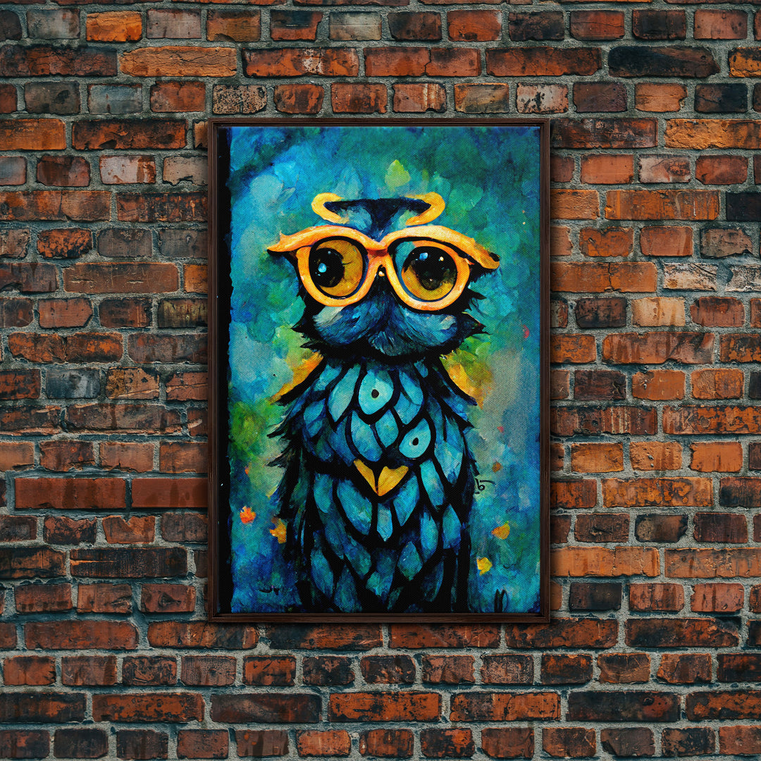 Wise Owl With Glasses Canvas Art - Owl Painting - Owl Wall Decor