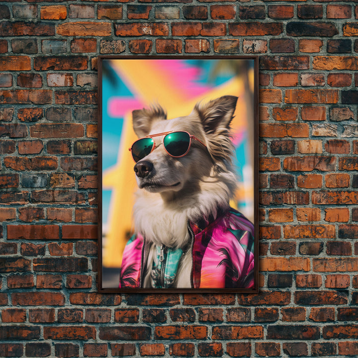 Dog With Shades, Pomeranian Wall Print, Dog Wall Art, Pink Shirt, Funny Wall Art, Framed Wall Art, Framed Canvas, Wall Print, Wall Canvas