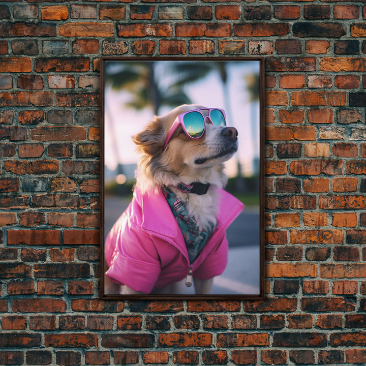 Pomeranian Wall Print, Dog Wall Art, Dog With Shades, Pink Jacket, Funny Wall Art, Framed Wall Art, Framed Canvas, Wall Print, Wall Canvas