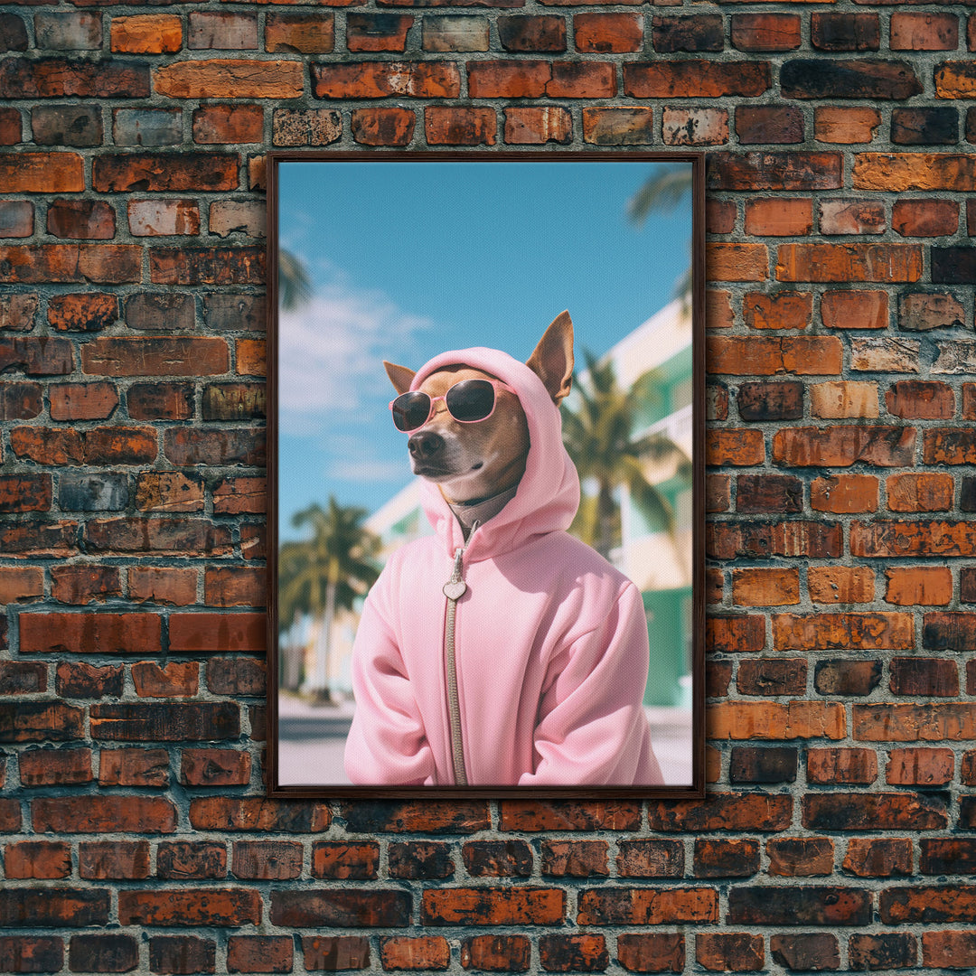 Chihuahua Wall Print, Dog Wall Art, Dog Sunglasses, Pink Hoodie, Funny Wall Art, Framed Wall Art, Framed Canvas, Wall Print, Wall Canvas