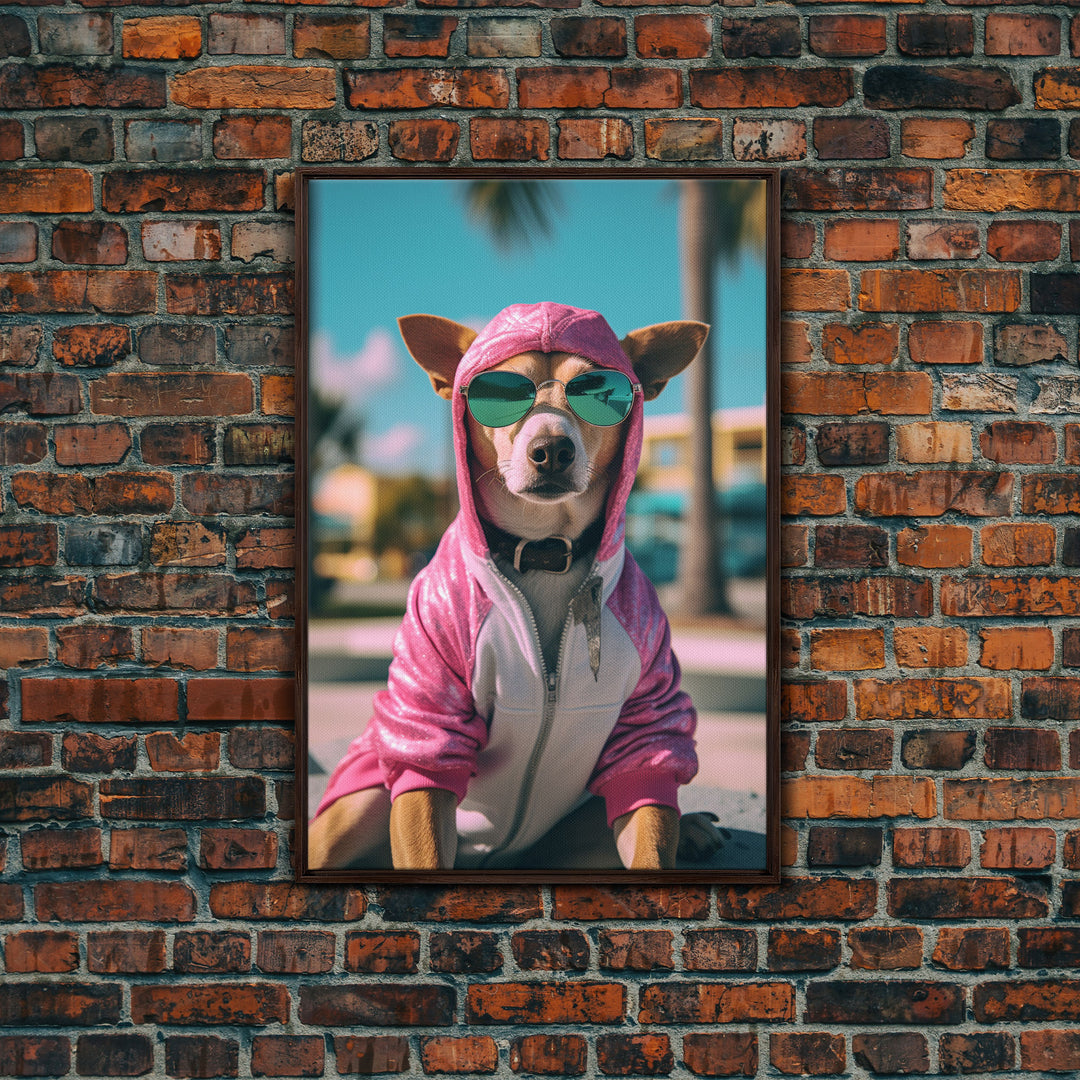 Dog Sunglasses, Pink Hoodie, Chihuahua Wall Print, Dog Wall Art, Funny Wall Art, Framed Wall Art, Framed Canvas, Wall Print, Wall Canvas