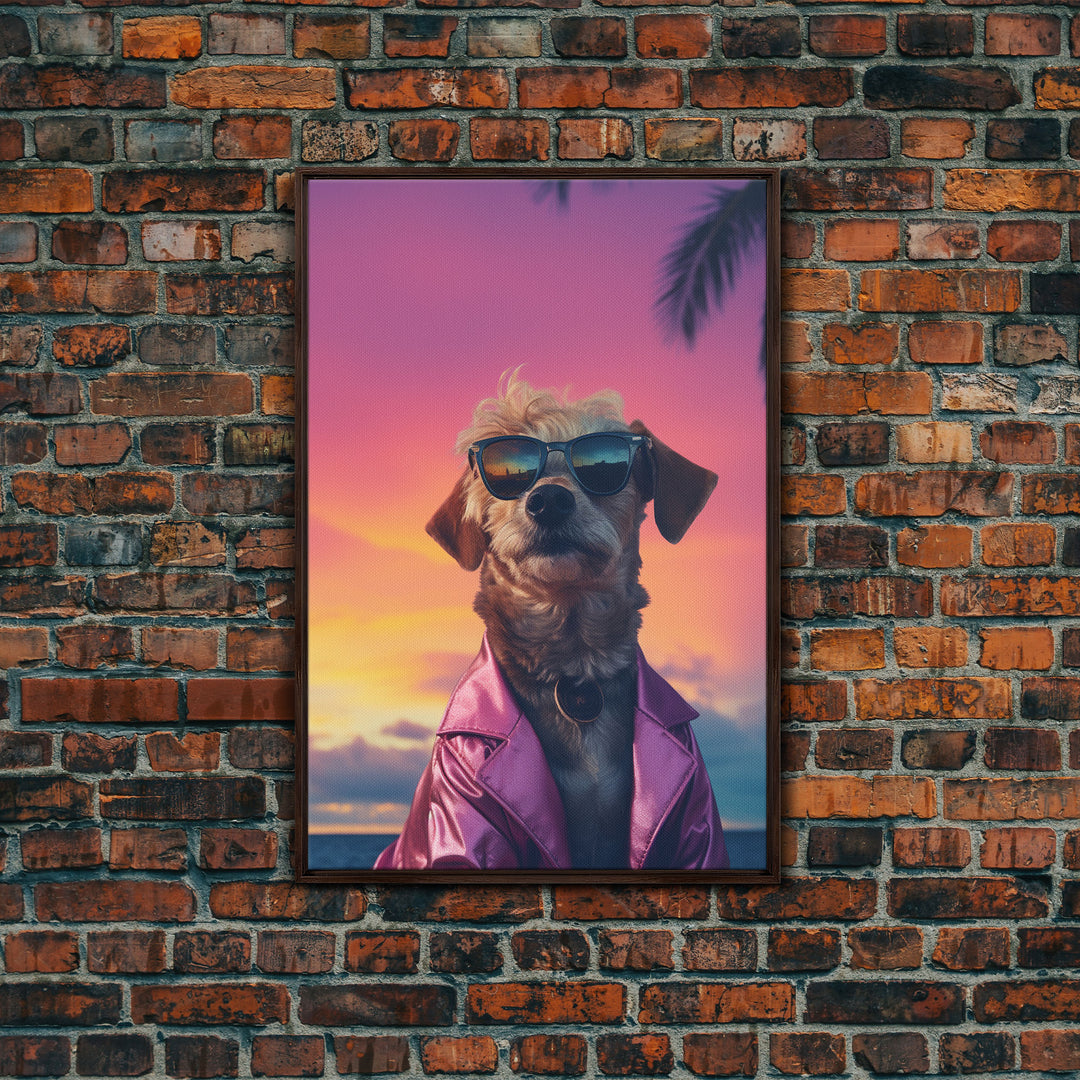 Shi Tzu Wall Print, Dog Wall Art, Dog Sunglasses, Dog In Pink Suit, Funny Art, Framed Wall Art, Framed Canvas, Wall Print, Wall Canvas