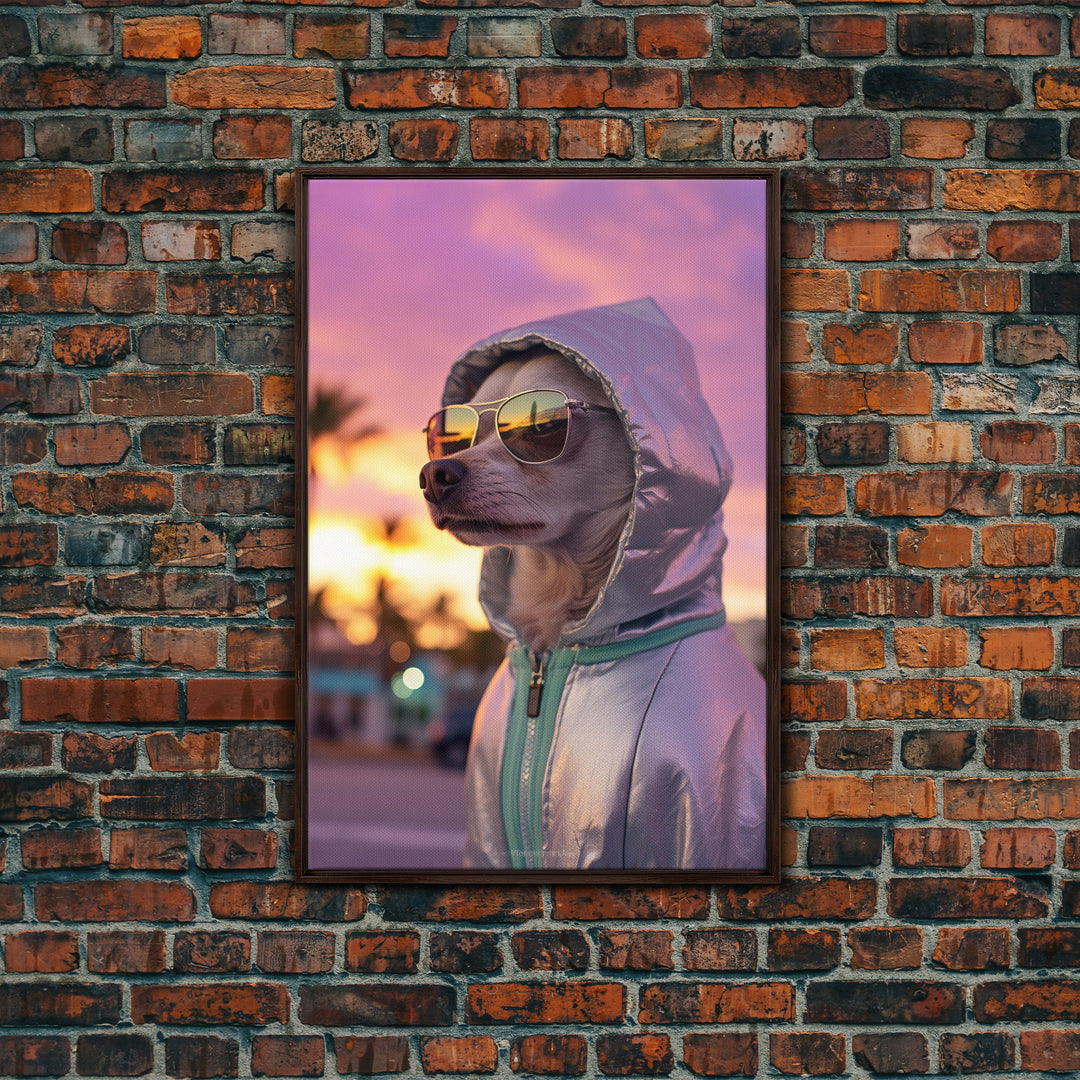 Chihuahua Wall Print, Dog Wall Art, Dog Sunglasses, Dog In Pink Hoodie, Funny Art, Framed Wall Art, Framed Canvas, Wall Print, Wall Canvas