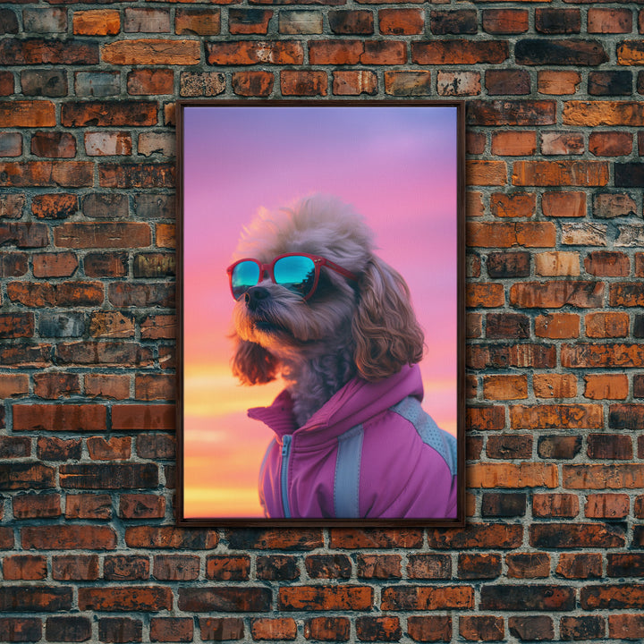 Shih Tzu Wall Print, Dog Wall Art, Dog Sunglasses, Dog In Pink Tracksuit, Funny Art, Framed Wall Art, Framed Canvas, Wall Print, Wall Canvas