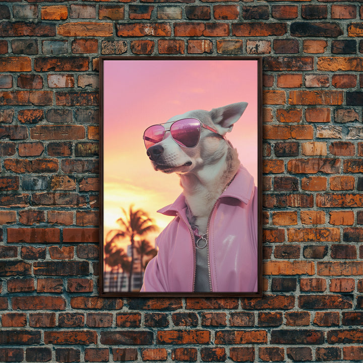 Chihuahua Wall Print, Dog Wall Art, Dog Sunglasses, Dog In Pink Jacket, Funny Art, Framed Wall Art, Framed Canvas, Wall Print, Wall Canvas