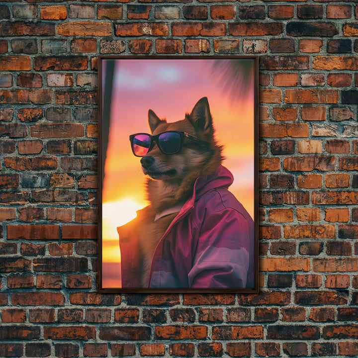 Shiba Inu Wall Print, Dog Wall Art, Dog Sunglasses, Dog In Pink Tracksuit, Funny Art, Framed Wall Art, Framed Canvas, Wall Print