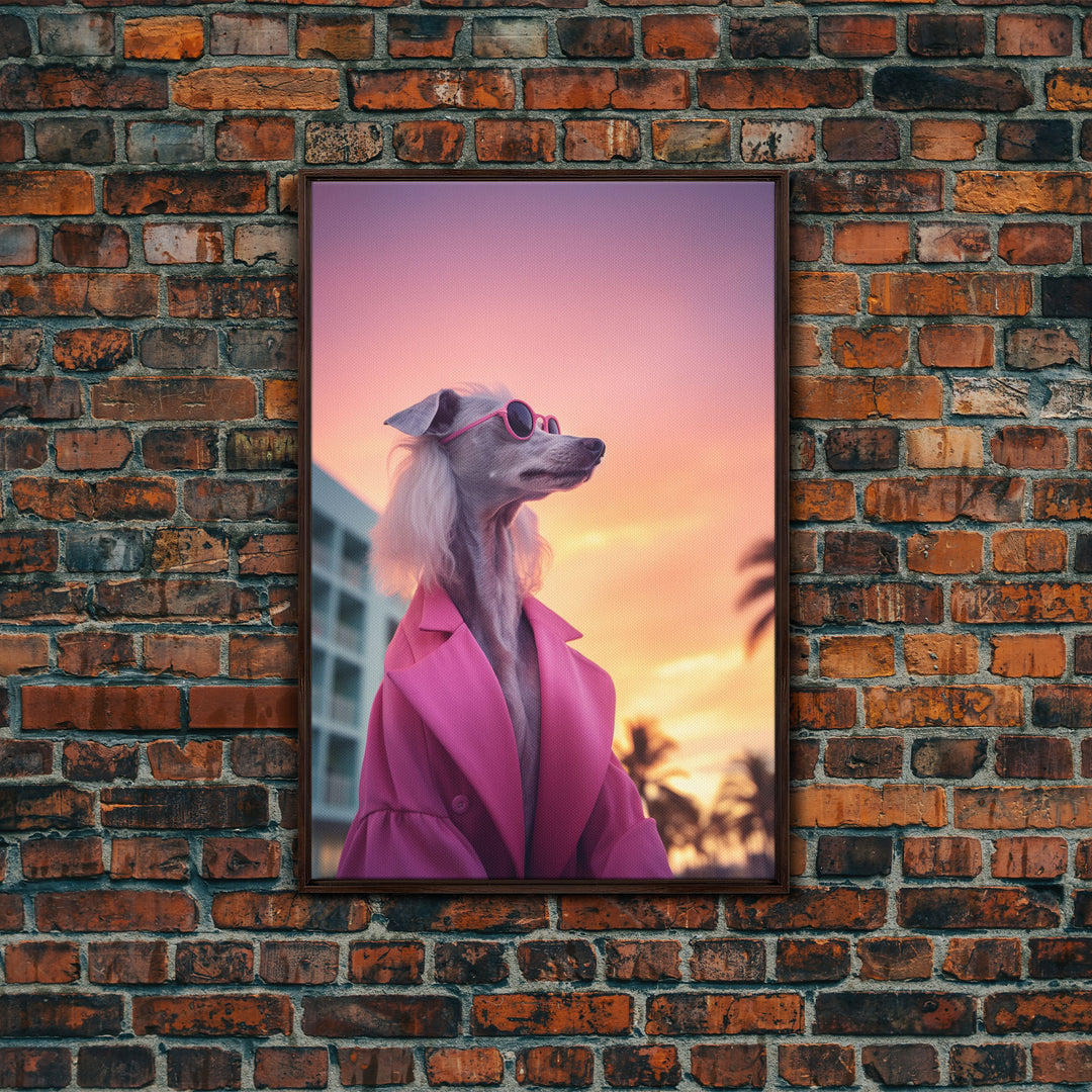 Afghan Hound Wall Print, Dog Wall Art, Dog Sunglasses, Dog In Pink Suit, Funny Art, Framed Wall Art, Framed Canvas, Wall Print, Wall Canvas