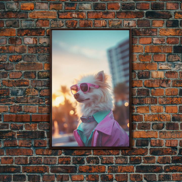 Chihuahua Wall Print, Dog Wall Art, Dog Sunglasses, Dog In Pink Jacket, Funny Art, Framed Wall Art, Framed Canvas, Wall Print, Wall Canvas