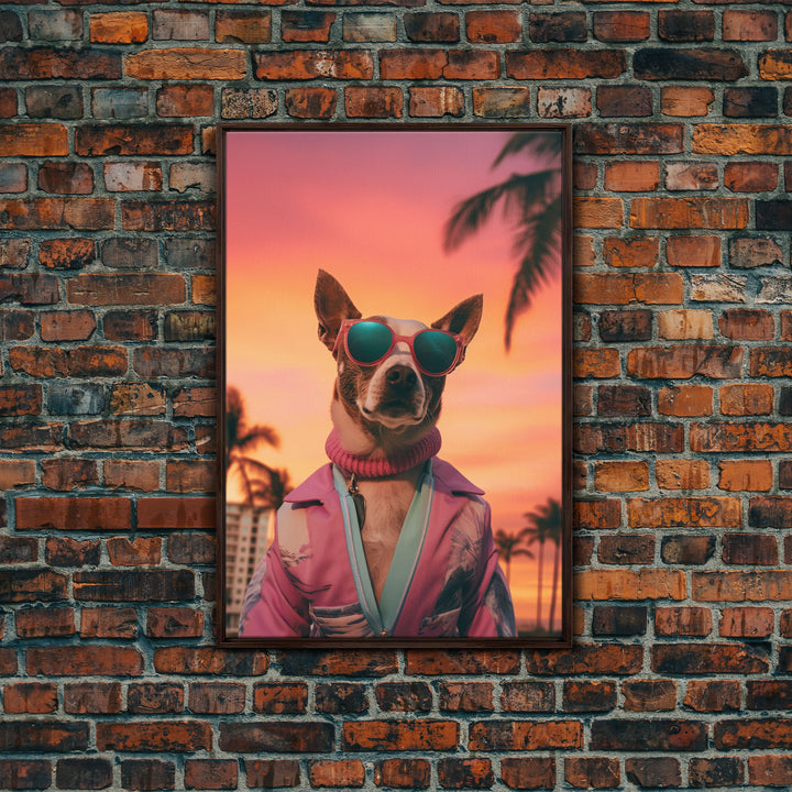 Chihuahua Wall Print, Dog Print, Dog Sunglasses, Dog In Pink Tracksuit, Funny Art, Framed Wall Art, Framed Canvas, Wall Print, Wall Canvas