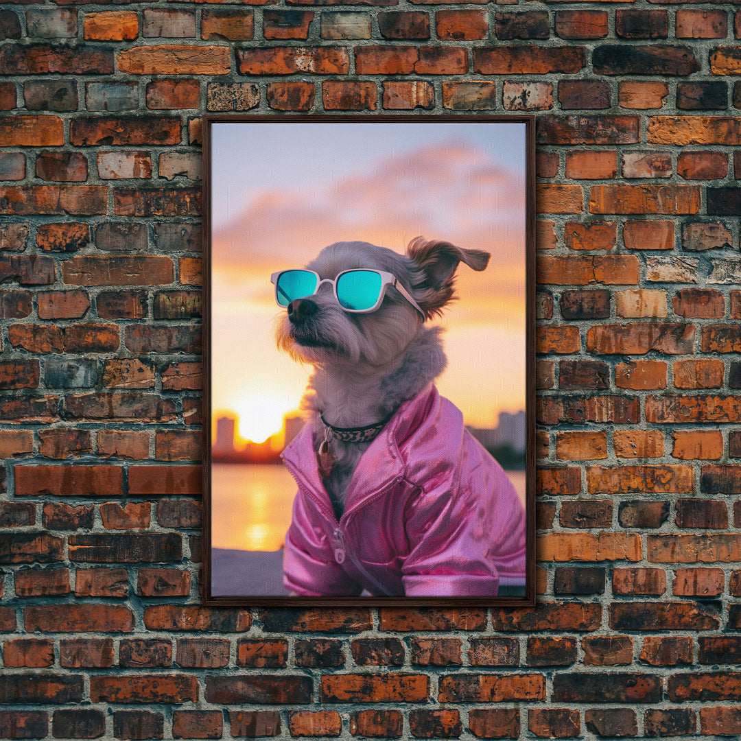 Shih Tzu Wall Print, Dog Print, Dog Sunglasses, Dog In Pink Tracksuit, Funny Art, Framed Wall Art, Framed Canvas, Wall Print, Wall Canvas