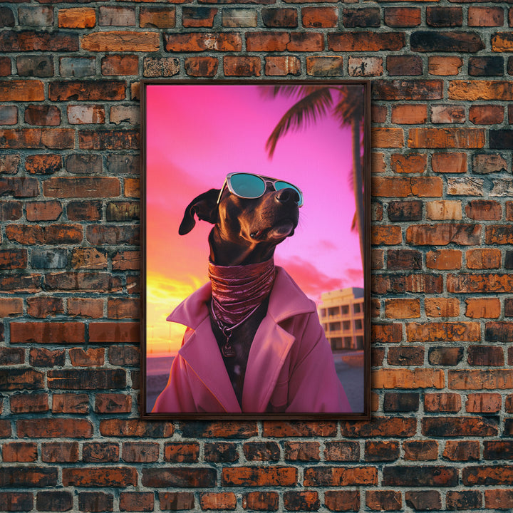 Pinscher Wall Print, Dog Print, Dog Sunglasses, Dog In Pink Suit, Funny Art, Framed Wall Art, Framed Canvas, Wall Print, Wall Canvas